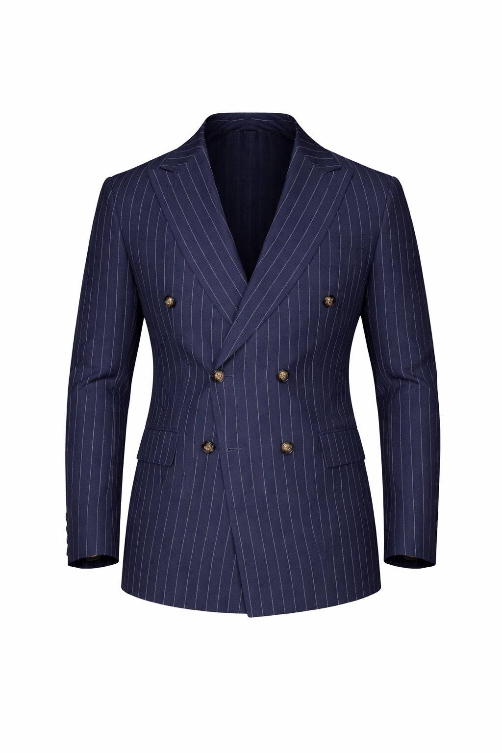 Blár teinóttur tvíhnepptur jakki