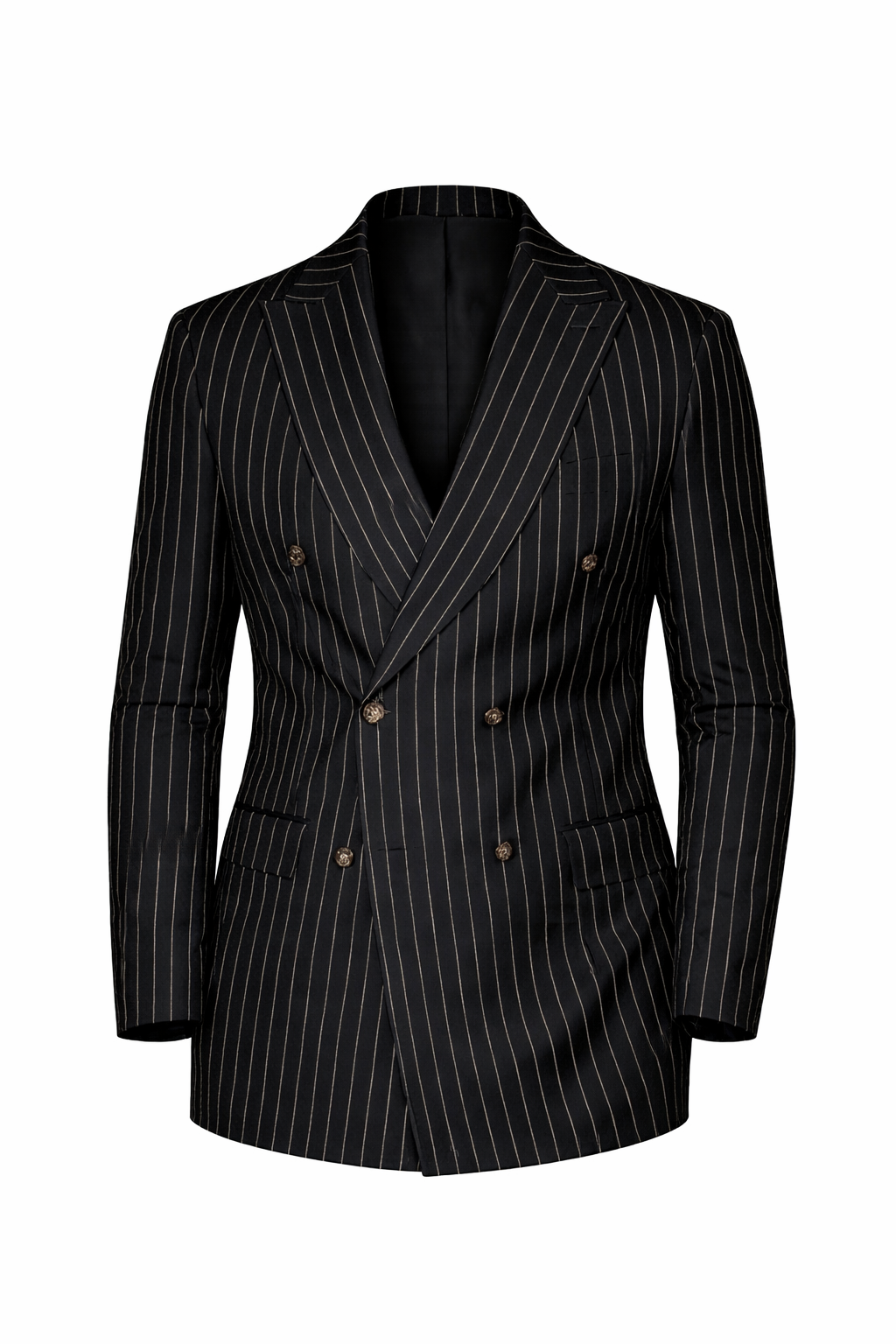 Svartur tvíhnepptur teinóttur jakki